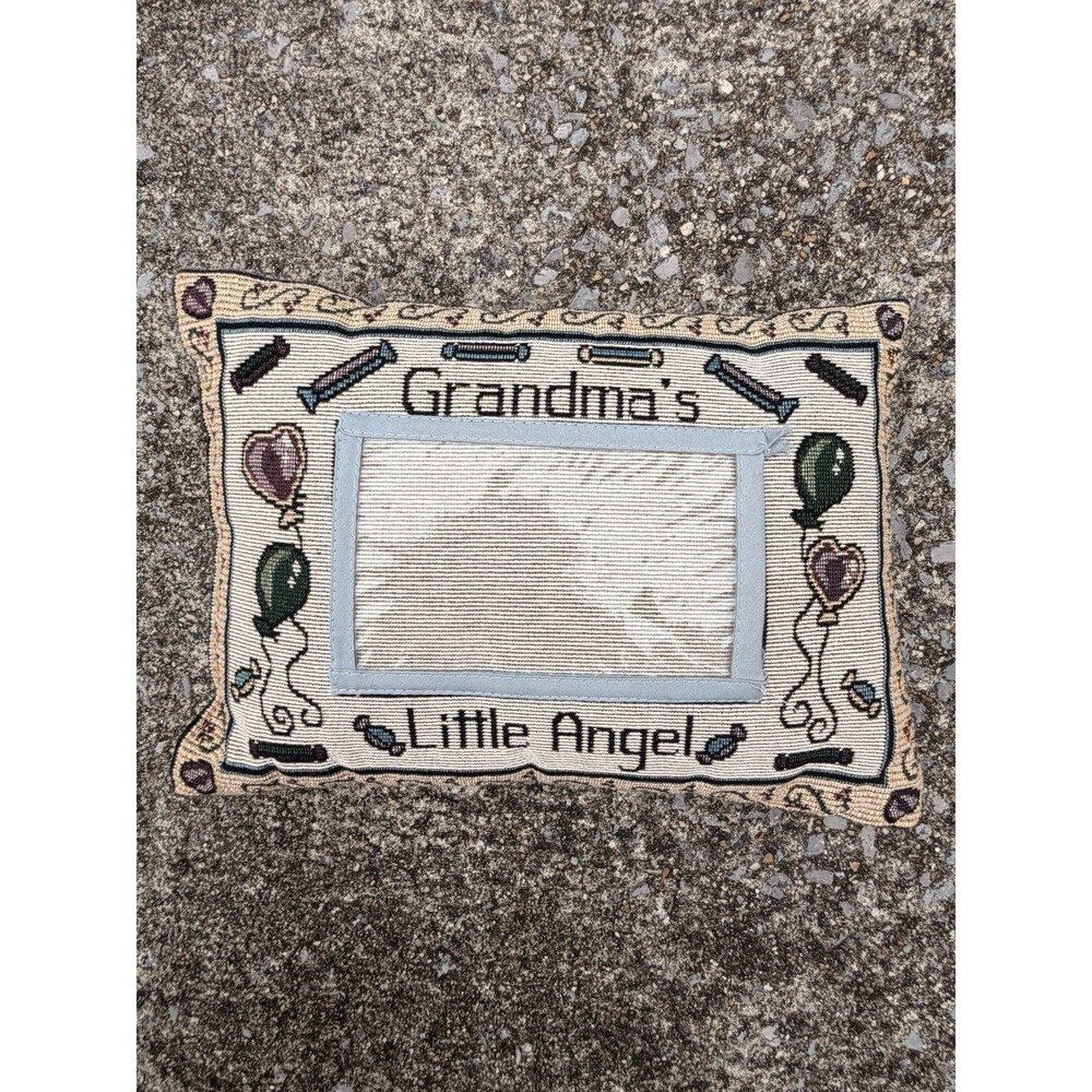 Grandma's Little Angel” 3"x5" Photo holder Tapestry Pillow 12"×8.5" Granny Core